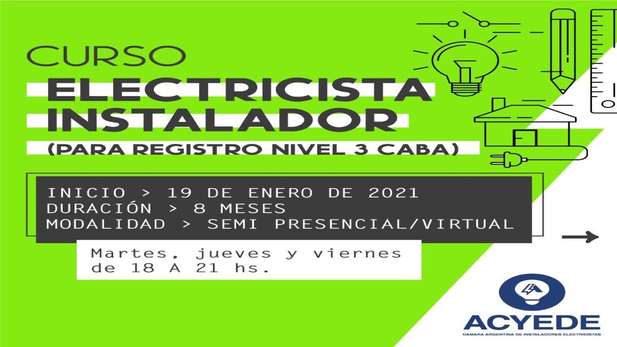 Curso De Electricista Instalador Para Registro De Nivel 3 En Caba Acyede